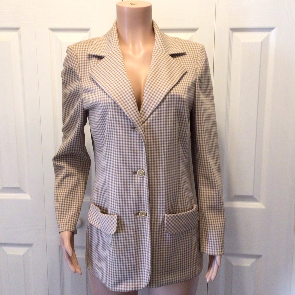 Vintage Bleyle For Hooper Womens 70’s Tan Checked Blazer Jacket Size 16 - Picture 2 of 16